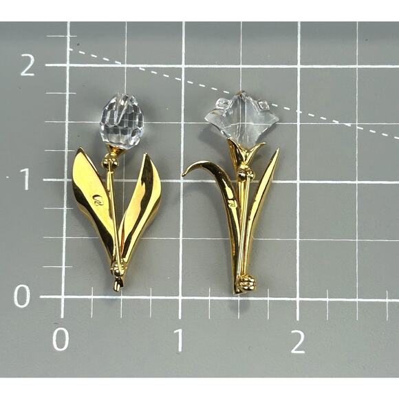 2 Swarovski Crystal Memories Flower Brooch Pins Mini Gold Tone Rose Tulip Swan - Picture 6 of 6